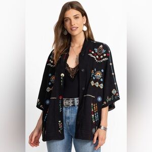 Johnny Was Josiy Embroidered Poncho Jacket Black Boho Floral Size S